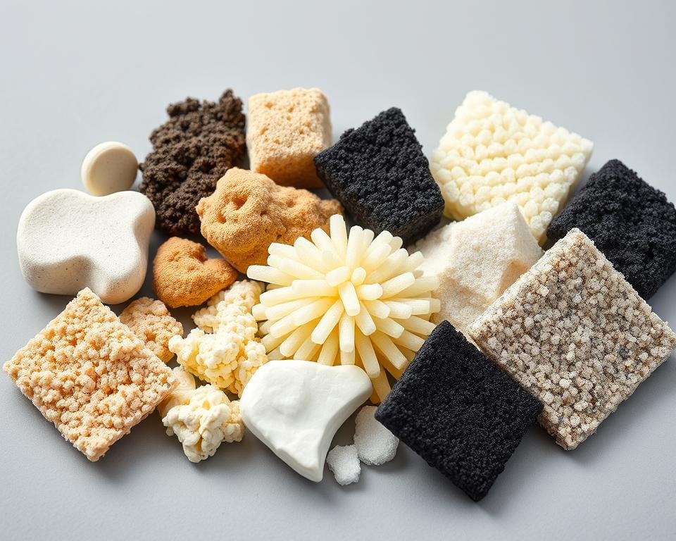 A close-up image of various biofilter media materials arranged on a neutral gray background, with soft, even lighting to highlight their textures and colors. The media samples should include a range of materials like porous ceramic, activated carbon, and synthetic sponges, each carefully positioned to showcase their distinctive properties. The composition should convey a sense of technical precision and attention to detail, suitable for illustrating the "Cost Considerations in Media Selection" section of the article. A close-up image of various biofilter media materials arranged on a neutral gray background, with soft, even lighting to highlight their textures and colors. The media samples should include a range of materials like porous ceramic, activated carbon, and synthetic sponges, each carefully positioned to showcase their distinctive properties. The composition should convey a sense of technical precision and attention to detail, suitable for illustrating the "Cost Considerations in Media Selection" section of the article.