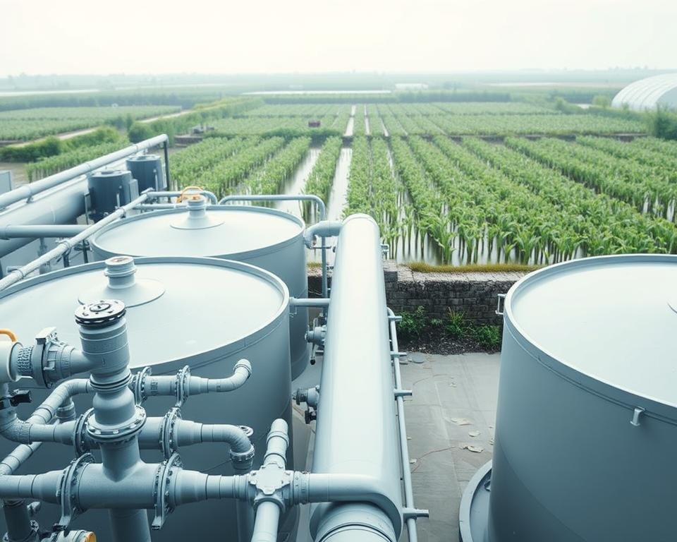 A well-designed aquaculture waste management facility, with a series of interconnected tanks and treatment systems. In the foreground, a network of pipes and valves regulates the flow of effluent. The middle ground features a sedimentation tank, where solid waste settles out, and a biofiltration unit, where beneficial bacteria break down organic matter. In the background, a constructed wetland area filters and polishes the treated water before its safe release into the environment. Soft, diffused lighting illuminates the scene, conveying a sense of efficiency and environmental stewardship. The overall composition highlights the technical expertise and sustainability principles at the heart of this aquaculture waste management solution. A well-designed aquaculture waste management facility, with a series of interconnected tanks and treatment systems. In the foreground, a network of pipes and valves regulates the flow of effluent. The middle ground features a sedimentation tank, where solid waste settles out, and a biofiltration unit, where beneficial bacteria break down organic matter. In the background, a constructed wetland area filters and polishes the treated water before its safe release into the environment. Soft, diffused lighting illuminates the scene, conveying a sense of efficiency and environmental stewardship. The overall composition highlights the technical expertise and sustainability principles at the heart of this aquaculture waste management solution.